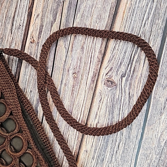 NEW DARK BROWN MACRAME SHOULDER BAG - Picture 10 of 11